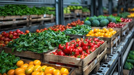 Wall Mural - Pallets of fresh produce being loaded onto trucks in a food processing plant, farm-to-table distribution