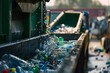 A commercial truck overflowing with numerous plastic bottles being transported for waste management solutions