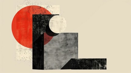 Poster - Minimalist Geometric Composition with Vibrant Red Sun and Captivating Monochromatic Shapes for Modern Web Design and Branding Needs