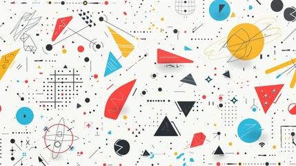 Poster - Vibrant Abstract Geometric Pattern with Mathematical Figures and Shapes on Clean White Background