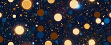 Seamless Pattern With Gold And Blue Bokeh Lights.