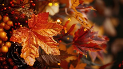 Canvas Print - Beautiful autumn composition with maple leaves on a blurred background