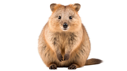 Wall Mural - Funny cute quokka sitting in front of white background, transparent cutout