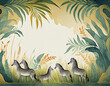 Frame of Zebras and Tall Grasses in Tan, Black and Green Illustration AI