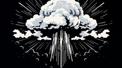 Canvas Print - Hand drawn cartoon exploding mushroom cloud black and white illustration
