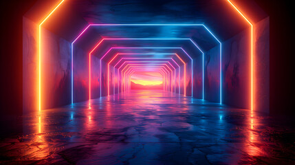 Wall Mural - Abstract Futuristic Dark Background with Neon Lights