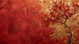Fototapeta Przestrzenne - Abstract red and gold background, presented in a minimalist style. tree,The interleaved texture of red and gold creates a sense of modernity and mystery, giving a deep and dreamy impression