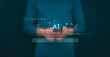 The person showing AI technology that connects information to various systems, concepts, management, digital transformation Internet of Things, Big Data and Business Processes, Automated Operations