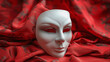 white mask on red curtain, Venice vintage party, Opera day