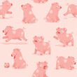 Pattern seamless tile background with cute pig. vector illustration