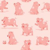 Fototapeta Panele - Pattern seamless tile background with cute pig. vector illustration
