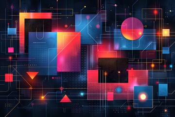 Poster - Blue background with geometric shapes and lines, a blue gradient