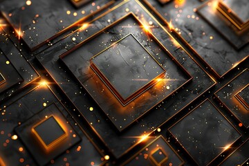 Poster - Black background with golden lines and geometric shapes for a luxury design template