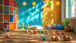 Colorful Playroom Interior with Toys and Sunshine