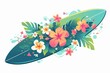 Surfboard clipart with tropical flower decals