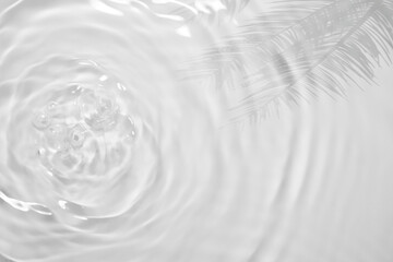 Wall Mural - drops of water fell on the clear water surface and shaded palm leaves.