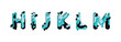 capital letters H, I, J, K, L, M, font design in paper cut style. vector illustration