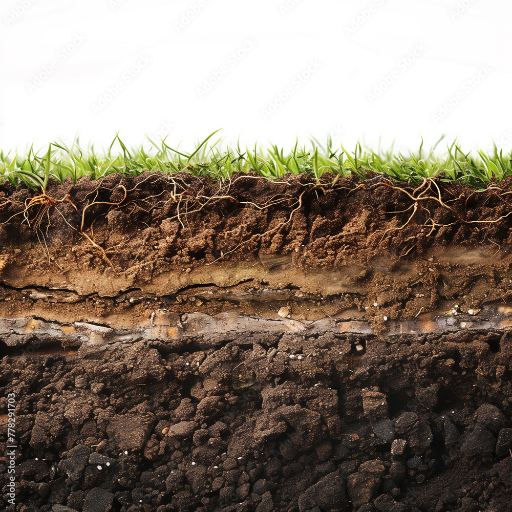 Underground soil layer of cross-section earth with grass on the top ...