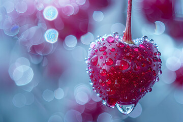 Canvas Print - Red cherries in water drops