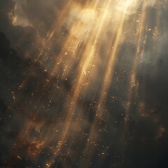 Gold beams tearing through gray sky, closeup, spotlight effect, dynamic contrast, intense feel