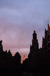 Silhouettes of Wroclaw, Poland. Historical market square and a magical pink sunset.