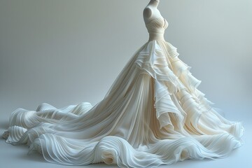 Sticker - The mannequin wears a long white layered silk dress that exudes romantic luxury and timeless elegance.