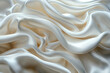 Closeup of rippled white satin fabric cloth texture background, elegant shiny silky wave pattern, generative ai