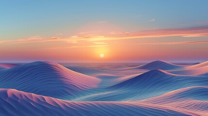 Wall Mural - Panorama landscape of sand dunes system on beach at sunrise, Bright color