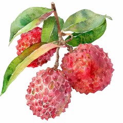 Wall Mural - Watercolor clipart of lychee, exquisite design, on white