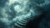 Fototapeta Konie - Stairway to heaven leading nowhere - dead end, meaningless life concept