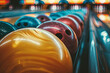 © Fabio - Image of tenpin bowling balls in different sizes and colours at bowling centre