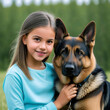 Retrato de una niña con un perro raza pastor alemán