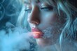 Woman Smoking Cigarette With Smoke