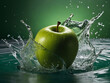 green apple fresh fruit splashing in water
