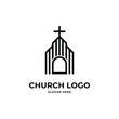 church icon logo vector line art design concept idea