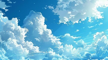 Wall Mural - An anime background with white clouds in a blue sky.