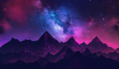 Wall Mural - majestic mountain range under starry galaxy sky