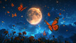 Recreation of butterflies flying a full moon night	