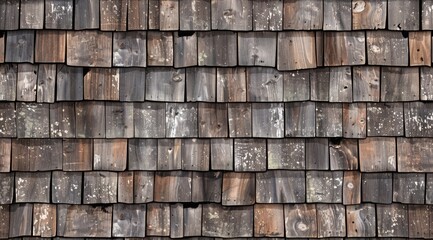 Old wooden shingle roof texture background, seamless pattern