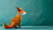Origami Fox on Teal Background Representing Craft and Simplicity