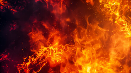 Wall Mural - fire on dark background, red and orange flames