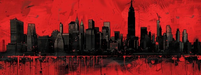 Wall Mural - comic book new york skyline in blue