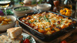 Greek Moussaka on Decorated Table for HD Wallpaper with Cinematic Effect