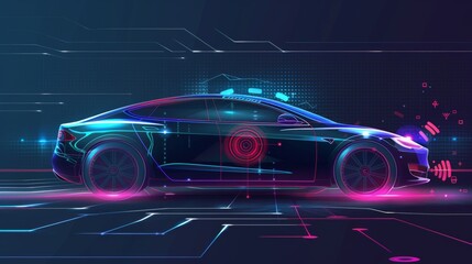 Aufkleber - Self-driving car with radar. Modern illustration of an autonomous self-driving car.