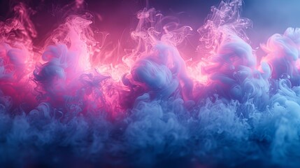 Poster - On an isolated black background, blue, pink, and purple vape smoke is seen