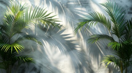 Sticker - The modern has shadow overlays on a transparent background. Contains transparent shadows of palm leaves and leaves.