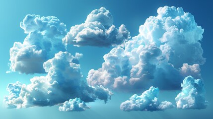 Poster - Modern illustration of blue clouds on a transparent background. A realistic 3D cloud set. Realistic transparent effect. Modern illustration.