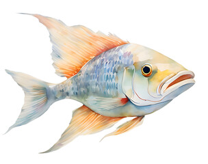 Watercolor and painting colorful fish element. Sea animal Illustration 