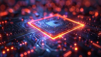Aufkleber - The beam of digital signal passes through qubits in an optical core of a quantum computer. Tech background. Futuristic hardware technology of quantum computing.