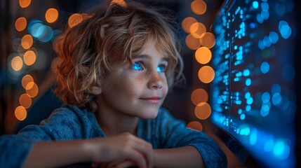 Fototapete - A banner with a concept of computing technology on a white background showing children coding or creating code for a program. Web based training for children in programming, coding games and